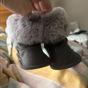 Gray Fur-Lined Baby Booties